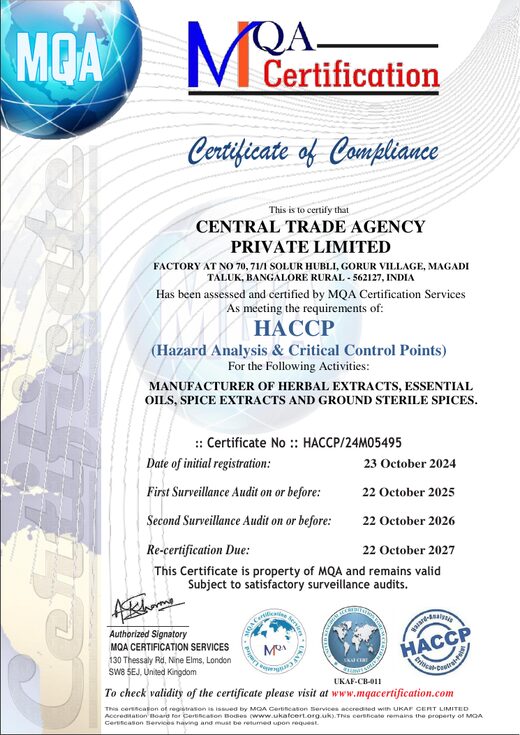 HACCP certificate — Central Trade Agency