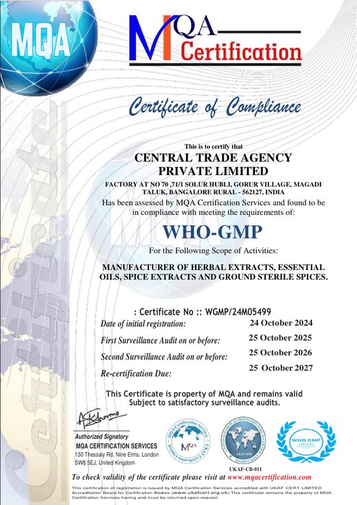 WHO-GMP certificate — Central Trade Agency